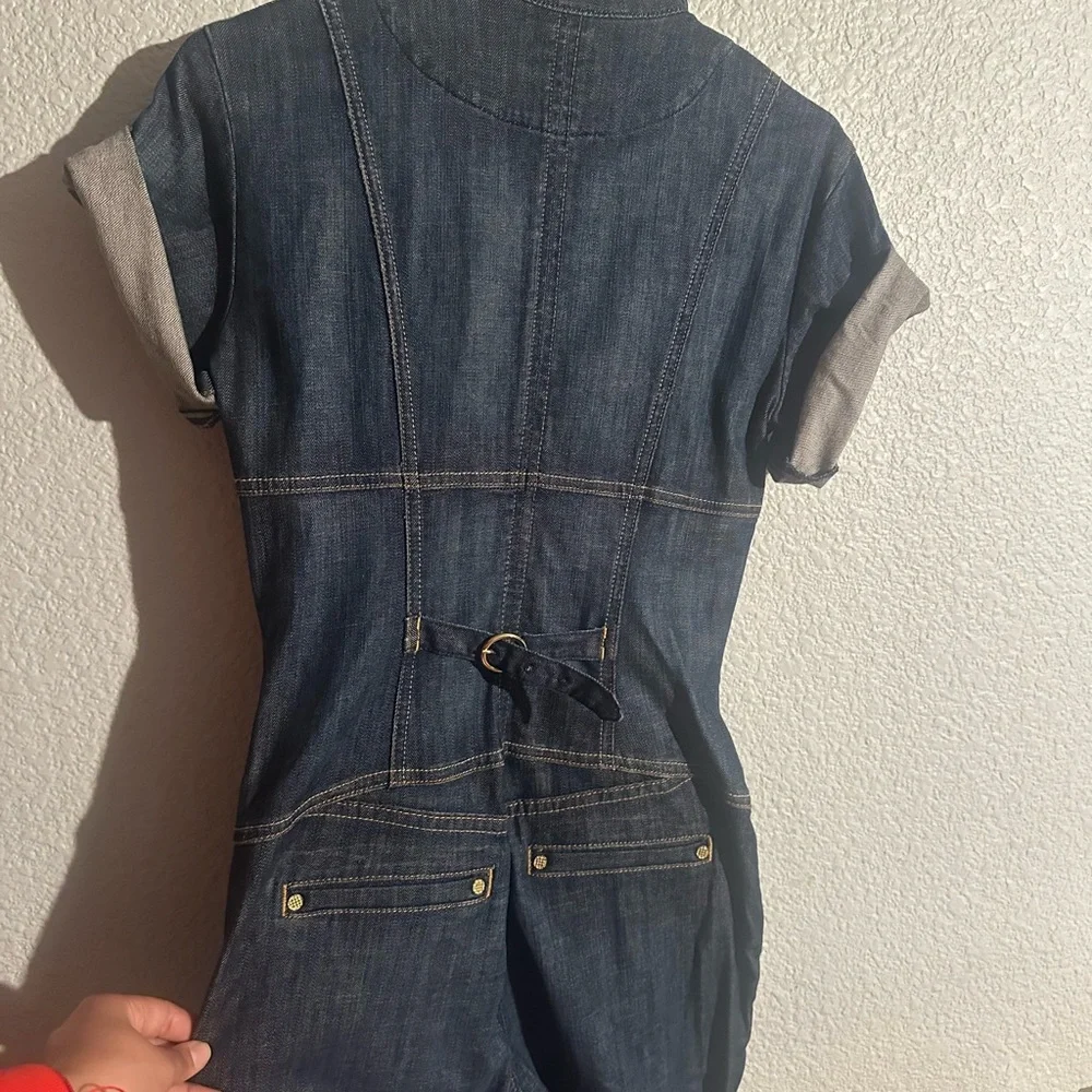 Bebe Dark Blue Denim Dress with Gold Accents - Picture 3 of 4